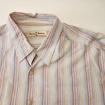 #ad Tommy Bahama Men#x27;s Striped Floral Colorful Long Sleeve Button Up Shirt Sz XL $16.94