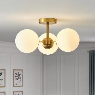 #ad GoYeel 3 Lights Semi Flush Mount Ceiling Light Gold Globe Pendant Light $69.99