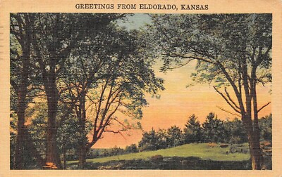 #ad Greetings from Eldorado Kansas Field Linen Small Photo Rear $5.99