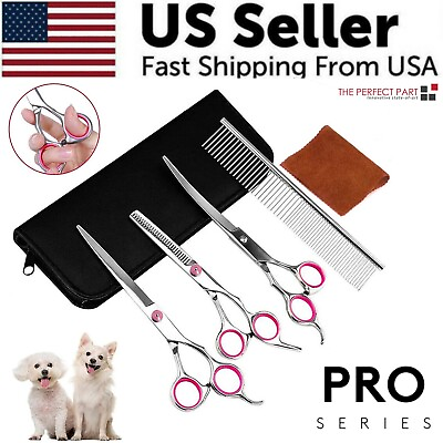 #ad Pet Dog Grooming Scissors Stainless Straight Curved Thinning Shears Trimmer Kits $14.69