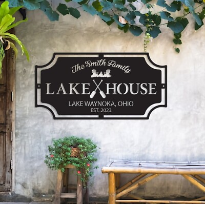 #ad Custom Lake House Sign Personalized Lake House Metal SignLake House Wall Decor $71.24