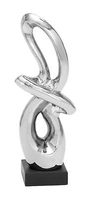 #ad 7quot; x 18quot; Silver Ceramic Swirl Abstract Sculpture with Black Base $24.48