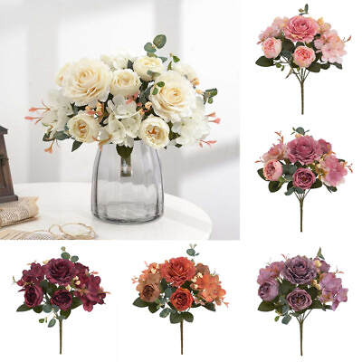 #ad Silk Fake Home Peony Flowers Vintage Artificial Retro Bouquet Wedding Decor $8.27