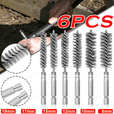 #ad 6PCS 1 4in Hex Shank Bore Cleaning Stainless Steel Brush 8 19mm for Power Drill $8.43
