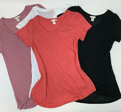 #ad 4pk Womens Casual V Neck Boxy Tee Shirt Top Small Medium Large Red White Black $19.96