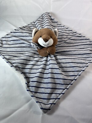 #ad Carters Just One You Brown Fox Gray Blue Striped Security Blanket Lovey 14quot; Inch $22.95