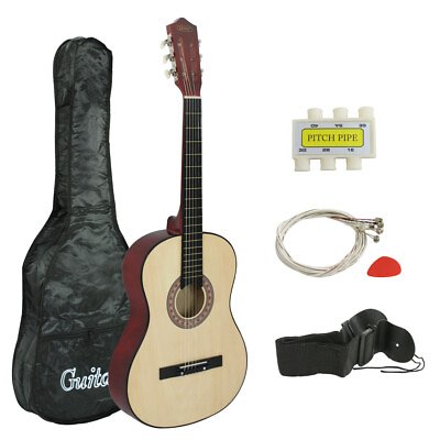#ad 38quot; Wooden Beginners Acoustic Guitar With Guitar CaseStrap and Pick Natural $43.58