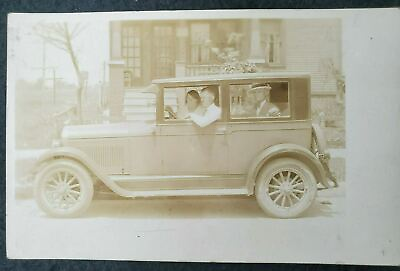 #ad RPPC Vintage 1920s Car Driver amp; Passengers Straw Hat Postcard 1P $11.99