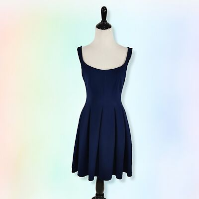 #ad Jill Jill Stuart Womens Solid Sleeveless Pleated Mini Skater Dress Blue Size 2 $50.00