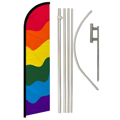 #ad Rainbow Full Curve Windless Swooper Flag Pole Kit Pride Flag $79.95