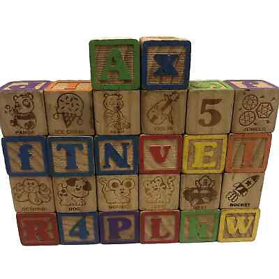#ad Wooden Toy Blocks Children ABC 123 Toys Mixed Lot of 26 Crafts Alphabet Game $15.75