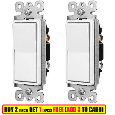 #ad Decorator Paddle Rocker Light Switch ON OFF Single Pole Replacement White 2 Pack $8.77