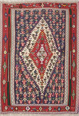 #ad Excellent Vintage Geometric Seennehh Kilim Hand woven Reversible Rug 4x6 $475.00