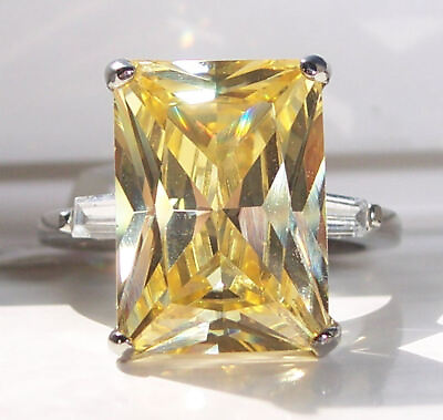#ad Canary Yellow Cubic Zirconia Ring Radiant Cut Stainless Steel Women#x27;s Sizes 5 10 $24.99