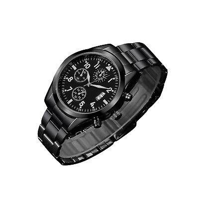 #ad Men#x27;s Chronograph Wristwatch Stainsteel Steel Band Luminous Analog Quartz Watch $5.39