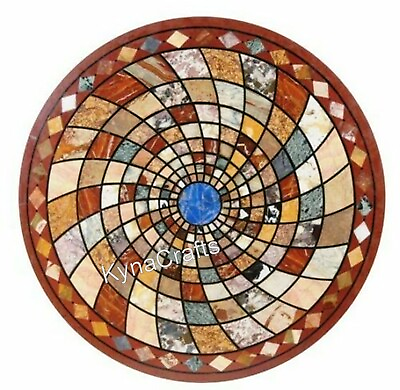 #ad Inlaid with Geometric Pattern Dining Table Round Shape Marble Meeting Table Top $1485.00