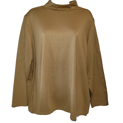 #ad New Susan Graver Style 2X Gold Shimmer Liquid Knit Long Sleeve Mock Neck Top NWT $24.95