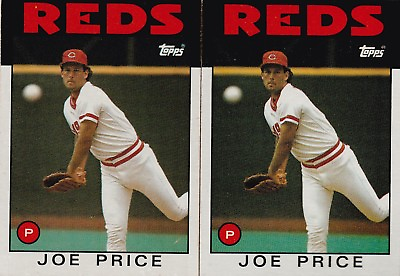 #ad FREE SHIPPING MINT 1986 Topps #523 Joe Price Cincinnati Reds Baseball Cd 2 CARDS $1.80