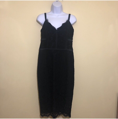 #ad Express Womens Cocktail Dress Black Lace Overlay Lined SIZE 14 Spaghetti Straps $18.74