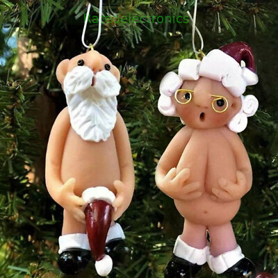 #ad 2Pcs Resin Santa Claus Ornament Naked Santa Naughty Funny Christmas Tree Hanger $10.13