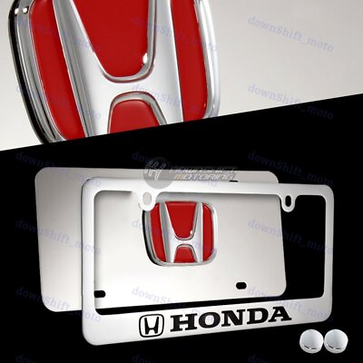 #ad New For HONDA Stainless Steel License Plate Frame with caps Front amp; Back 2PCS $55.88