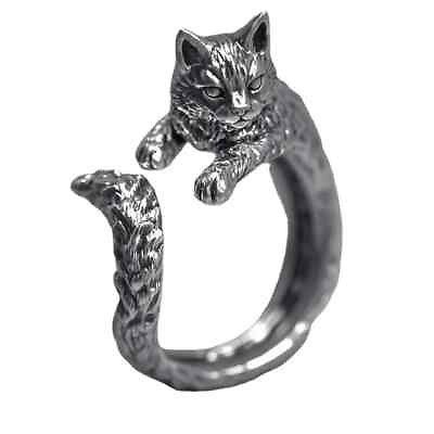 #ad Vintage Silvery Cat Adjustable Ring Alloy Elegant Fashion Unique Gift Men Women $12.98