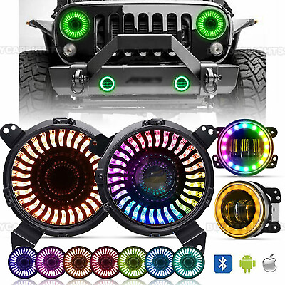#ad 9#x27;#x27; RGB LED Headlights Fog Lights Combo Kit For Jeep Wrangler JL JLU Gladiator $244.99