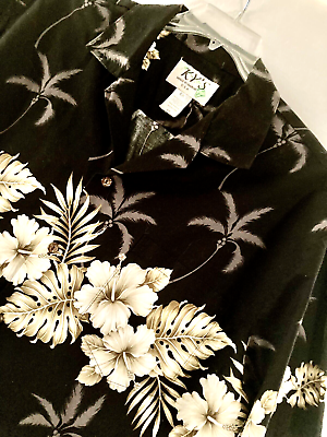 #ad Vintage Ky’s Hawaiian Shirt XL Black Floral Cotton Mens Made in Hawaii $18.50