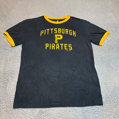 #ad Majestic Pittsburgh Pirates Black Logo Medium MLB Short Sleeve T Shirt Mens $15.99