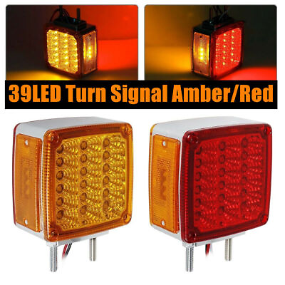 #ad Pair of 39 LED Double Side Turn Signal Amber Red R H SEMI TRUCK FENDER LIGHT $36.95