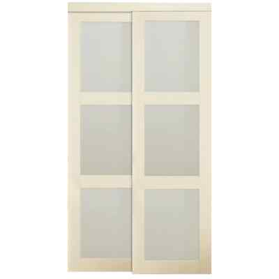 #ad Reliabilt 60 in x 80 in Off White Frosted Glass Prefinished MDF Sliding Door $325.00