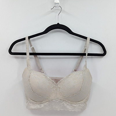 #ad Victoria#x27;s Secret PINK Bralette Bra Women#x27;s S Ivory Padded Lace Underwire $16.99