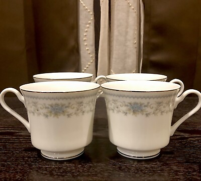 #ad 1960’s Set Of 4 Nitto Hanover Porcelain Blue amp; Green Floral Teacups Japan 4867 $19.99