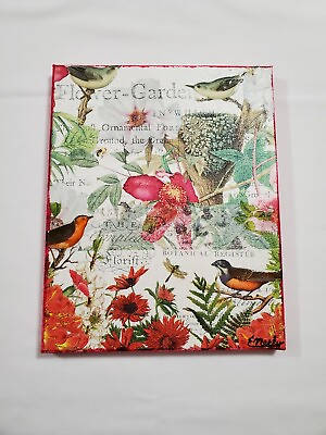 #ad Mixed Media Art Canvas Garden Birds And Flowers 8quot; x 10quot; Pink Green White... $16.99