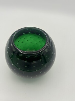 #ad Murano Green Glass Orb Ashtray Bullicante And Adventurine Double Sided Base 4... $50.00