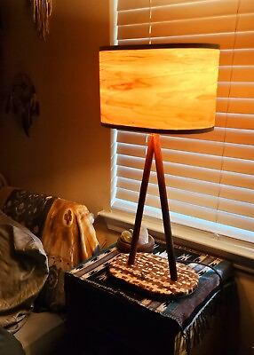 #ad Checkered Wood Lamp Patterned Vintage Lamp For Bedside Office Or Anywhere $128.00