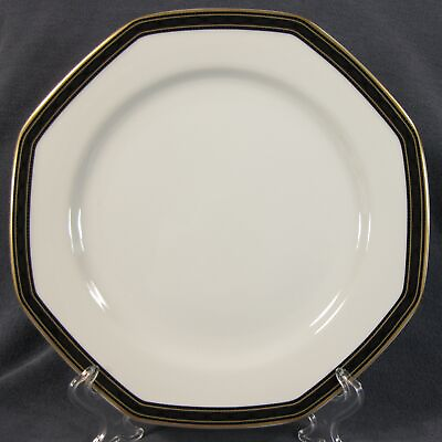 #ad Christopher Stuart Black Dress Y0009 Dinner Plates Octagonal White Black Band $17.75