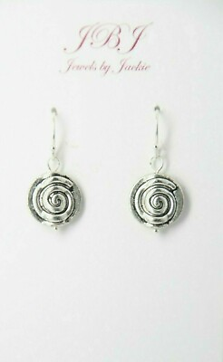 #ad Spiral Earrings Dangle Double sided .925 sterling silver Hook Pewter Charms $7.24