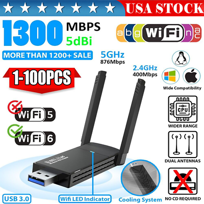 #ad USB 3.0 Wireless WIFI Adapter 1300Mbps Long Range Dongle Dual Band Network lot $811.49