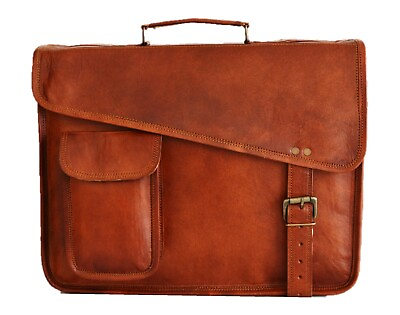 #ad 16quot; Large Brown Vintage Handmade Messenger Satchel Laptop Briefcase Bag New $56.92