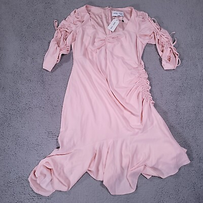 #ad Rodarte Womens Small Dress Light Pink Lined Fitted Ruched Asymmetrical Ruffle $97.75