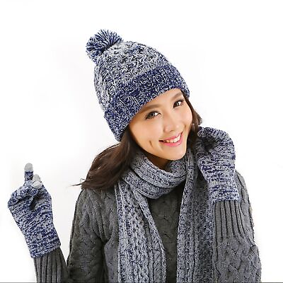 #ad Knitted Beanie Gloves amp; Scarf Winter Set Warm Thick Fashion Hat Mittens 3 in ... $37.39