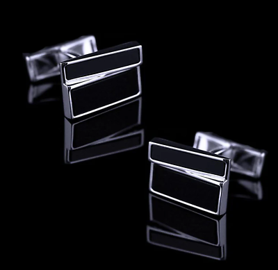 #ad Handmade Rectangle Shape Black Onyx In 935 Silver Men#x27;s Uneven Stack Cufflinks $285.00