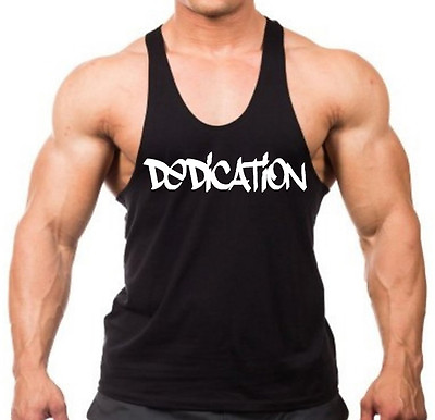 #ad Men#x27;s Dedication Black Stringer Tank Top Workout Fitness Gym Muscle Beast V180 $12.99