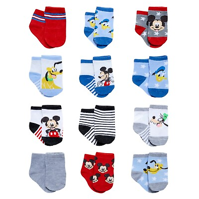 #ad Disney 12 Pair Baby Socks Mickey Mouse Infant Socks Newborn Socks ages 0 24M $10.99
