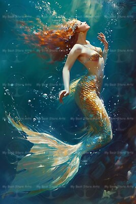 #ad MERMAID FINE ART PRINT Wall Decor Sea Siren Poster Magical Ocean Artwork $7.95