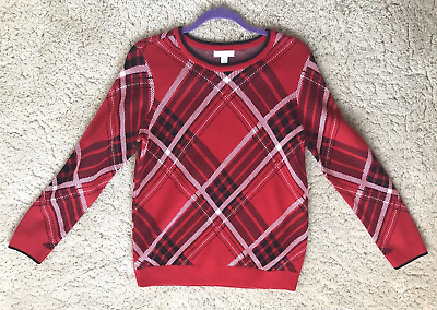 #ad Charter Club Women Medium Family Sweater Red Black White Plaid Long Sleeves NEW $18.99