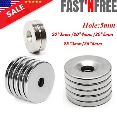 Countersunk Ring Round Disc Strong N35 Magnets Rare Earth Neodymium w Hole 5mm $197.09
