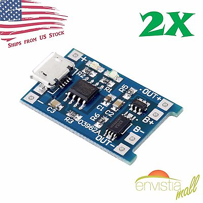 #ad 2pcs 5V Micro USB Input 1A 18650 Lithium Battery TP4056 DW01A Charger Module $5.69