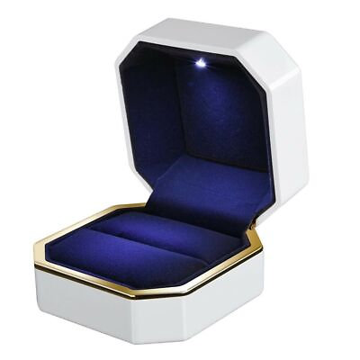 LED Light Ring Box Velvet Jewelry Case Engagement Wedding Xmas Party Women Gifts $9.53